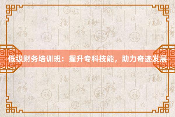低级财务培训班：擢升专科技能，助力奇迹发展